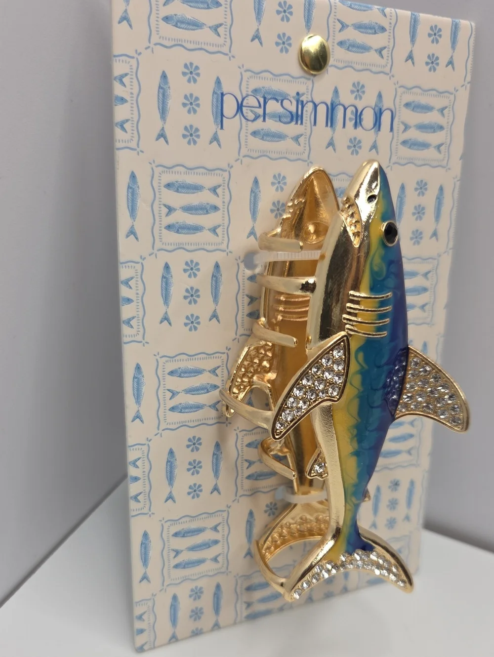 💙▪️Persimmon ▪️Blue & Gold Enamel Fish Hair Metal Claw  Clip